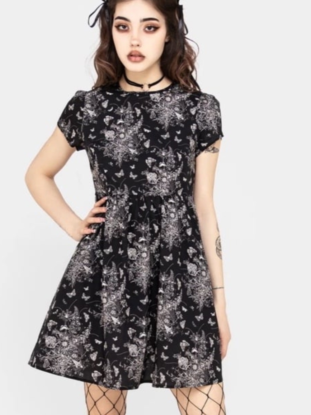 Disturbia Black Butterfly Print Skater Dress